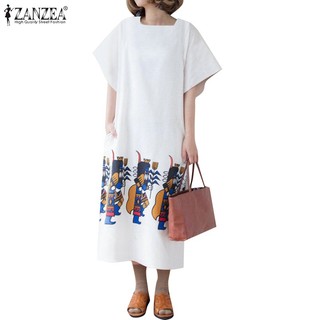 Zanzea Đầm Cổ Thuyền Ngắn Tay In Họa Tiết Thời Trang Hàn Quốc Cho Nữ