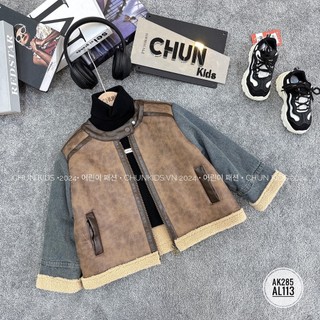 Ak285 - áo khoác da lộn cho bé cổ tàu mix tay jean lót lông cừu -d147