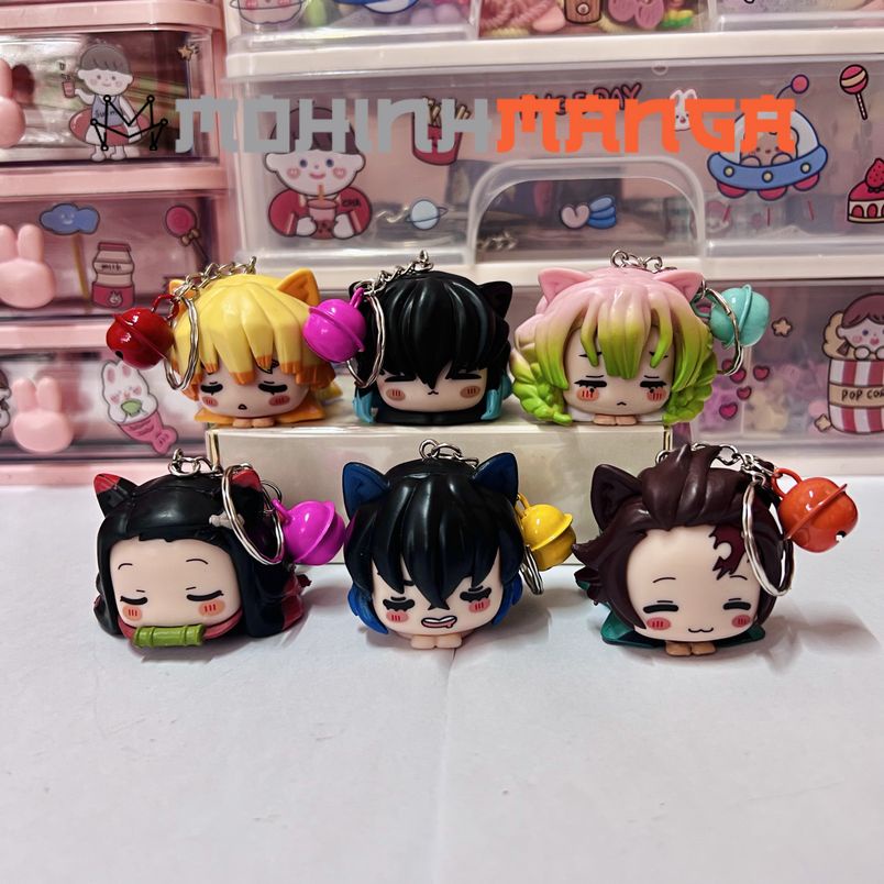 Móc khóa mô hình 6 nhân vật Kimetsu No Yaiba cosplay mèo Thanh Gươm Diệt Quỷ Demon Slayer Zenitsu Mu