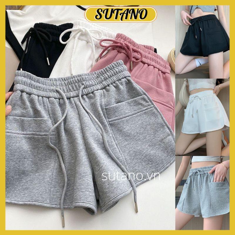quần short nữ,quần đùi nữ thể thao vải da cá thiết kế lưng chun dây rút co giãn vát viền cá tính Q1 SUTANO