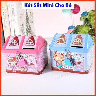 Ống heo tiết kiệm két sắt hình ngôi nhà dễ thương có khóa tiện lợi an toàn