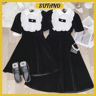 Đầm nữ váy nhung cổ nơ pha bèo trắng tiểu thư sang chảnh V699 SUTANO