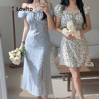 Đầm Lovito họa tiết hoa viền nhún bèo tay phồng phong cách thường ngày cho nữ L89MD125