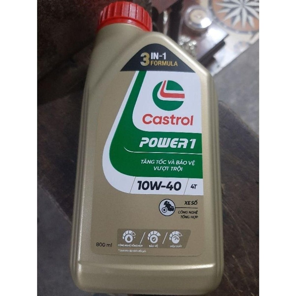 Bình 0.8L Dầu nhớt xe máy xe số CASTROL POWER1 10W40 800ML ( MẪU MỚI)
