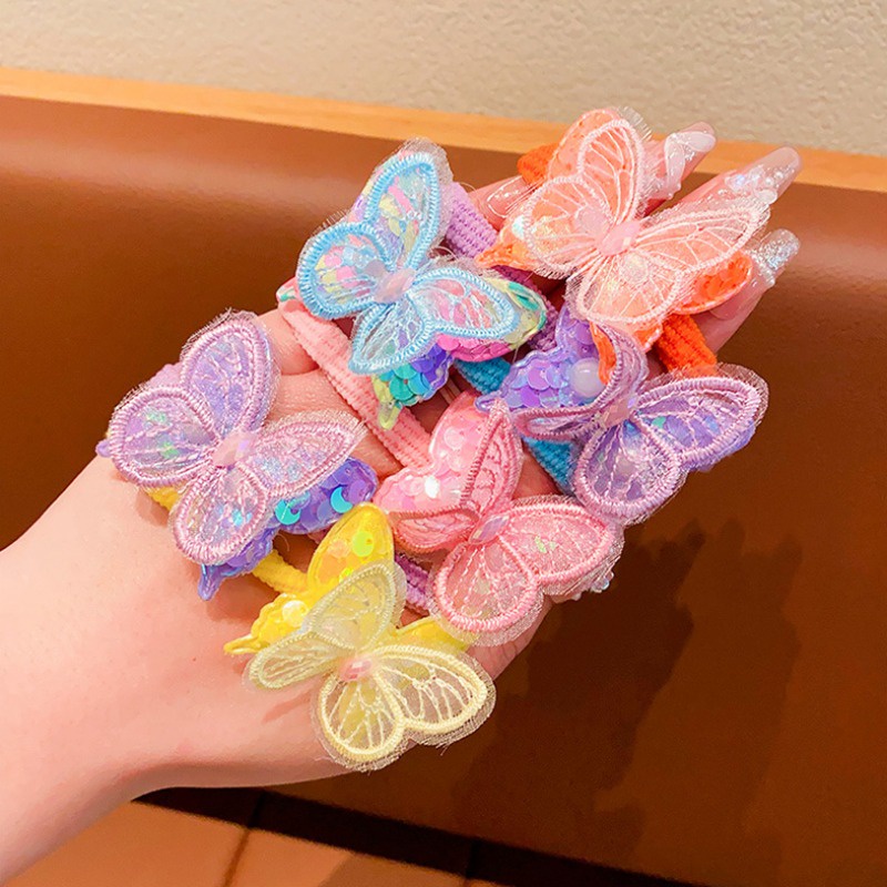 Set 2 Cặp Dây Buộc Tóc Cao Su Co Giãn Hình Bướm Hoạt Hình Phong Cách Hàn Quốc Cho Bé Gái