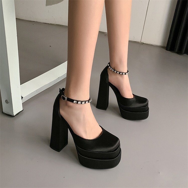 Giày Sandal Cao Gót Mũi Vuông Bằng satin Chống Thấm Nước Thời Trang Có size 34-43