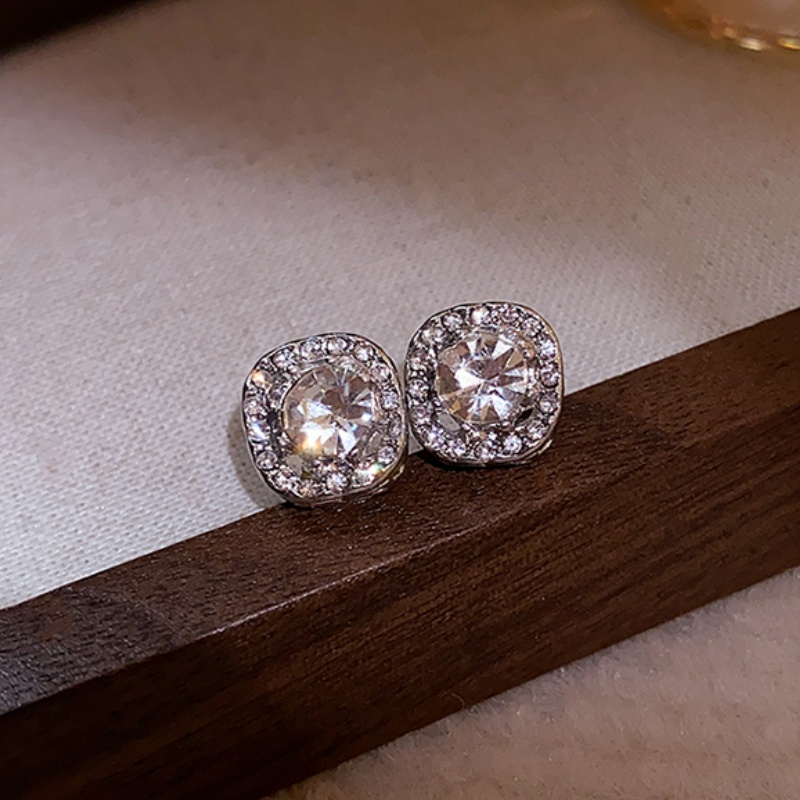 Bông Tai Bạc Hình Vuông Đính Đá zircon Đơn Giản Thời Trang Cho Nữ