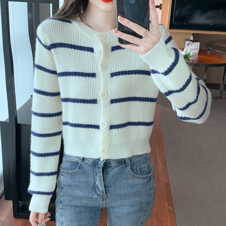 Áo Khoác cardigan Len Kẻ Sọc Ngang Phong Cách Mới 2023 Cho Nữ