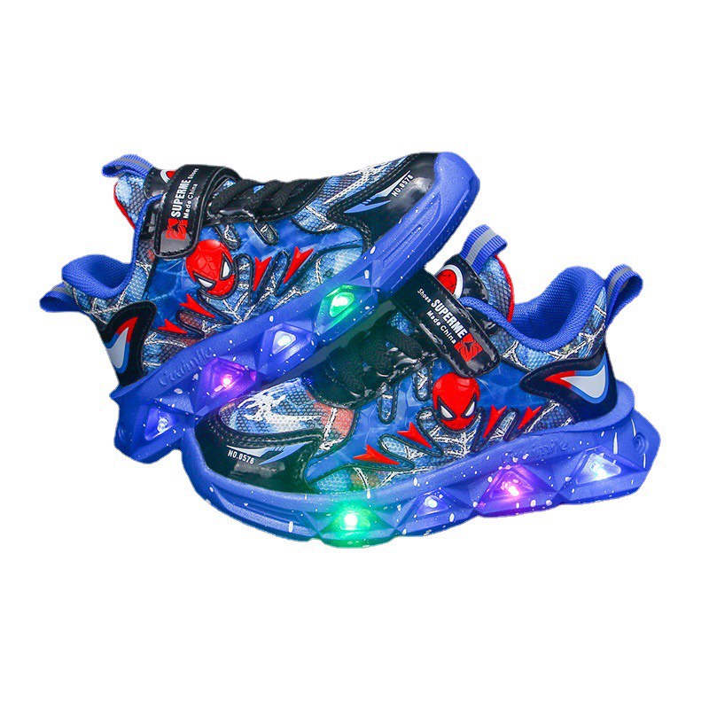 Giày thể thao siêu nhân người nhện có đèn led cảm ứng mềm êm chân mã mới SN9967