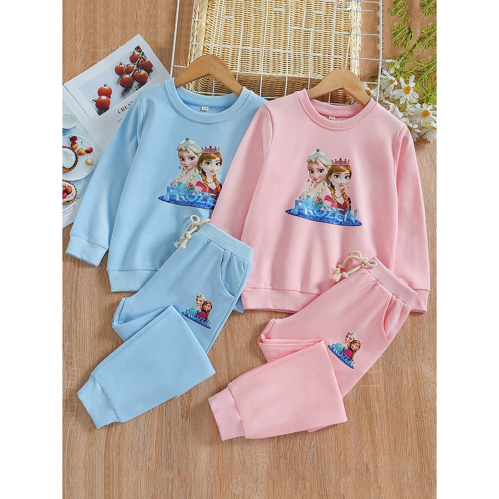 Elsa Bộ Đồ Thể Thao Hai Món Bằng Vải cotton Thời Trang Xuân Thu 2023 Phong Cách Công Chúa elsa Dành Cho Bé Gái