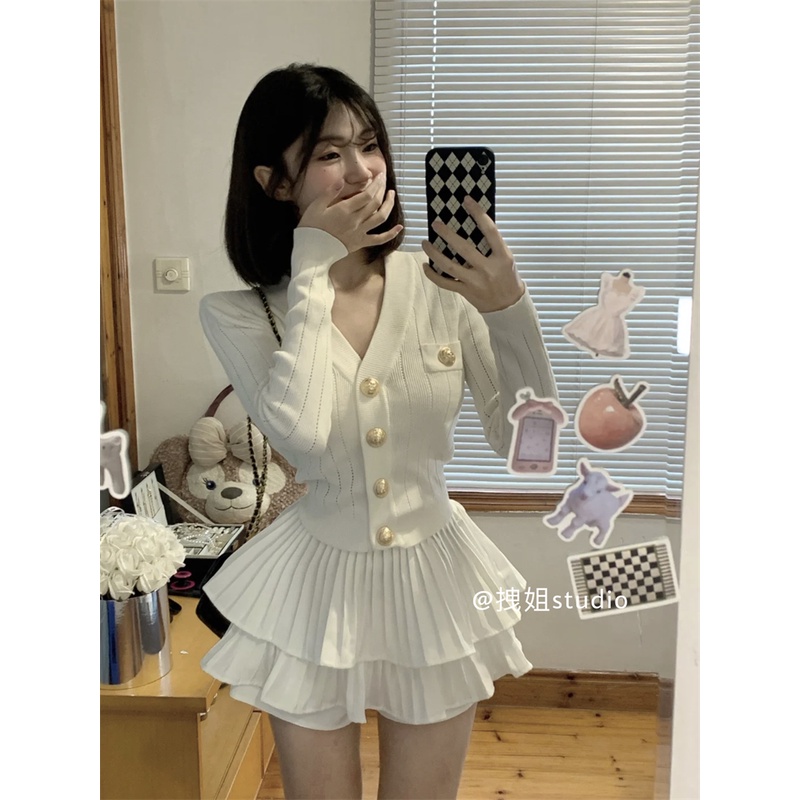 Áo Khoác cardigan Cổ v Tay Dài Dáng Ôm Phong Cách Pháp Thời Trang Mùa Xuân Cho Nữ