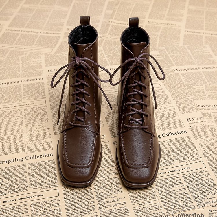 Giày Bốt martin Mũi Vuông Gót Dày Buộc Dây Cá Tính Cho Bạn Gái Cỡ 34-40