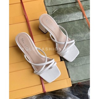  Dép guốc cao gót đế vuông 5p quai chéo xỏ ngón thanh lịch-E8