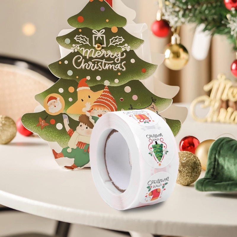 Cuộn 500 Nhãn Dán Trang Trí Hộp Quà / Thiệp Giáng Sinh Tự Dính diy