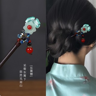 Trâm Cài Tóc Bằng Gỗ Mun Nhân Tạo Phối Tua Rua Phong Cách Cổ Điển Cho Nữ