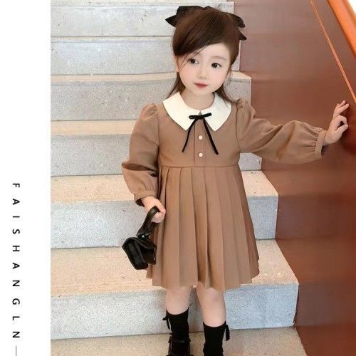 Đầm Tay Dài Màu Trơn Thời Trang Dành Cho Bé Gái 3-10 Tuổi