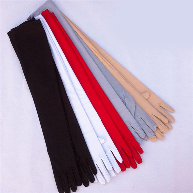 Sunsscreen Găng Tay satin Dài Màu Be / Đen / Xám / Đỏ / Trắng Cho Cô Dâu