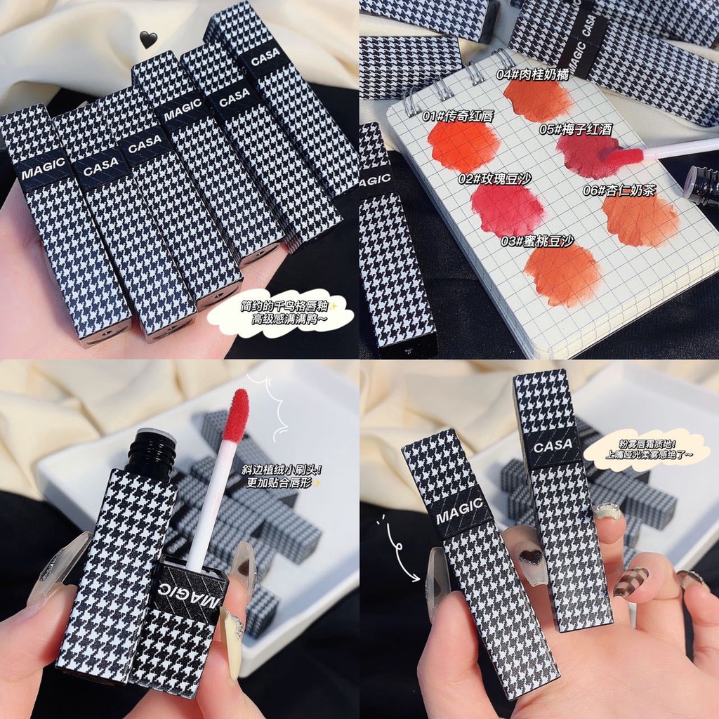 MAGIC CASA Son Môi magic casa houndstooth Nhật Bản Chất Nhung Lì Màu Cam Trắng Nhẹ Nhàng Cho Học Sinh Dự Tiệc
