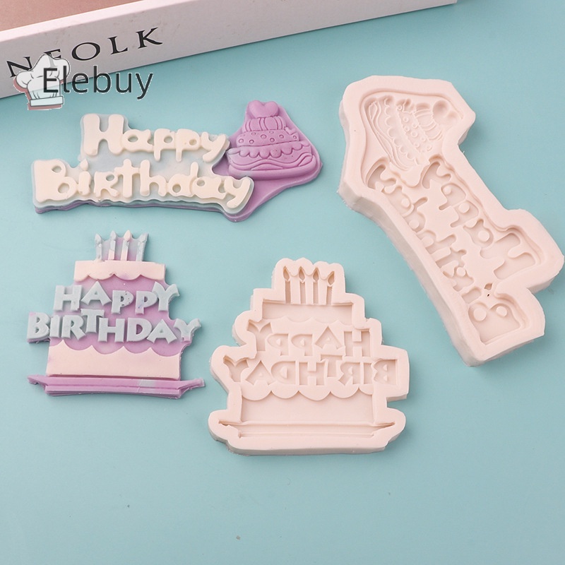 Khuôn silicone ELEBUY tạo hình chữ happy birthday làm kẹo / socola trang trí bánh kem DIY