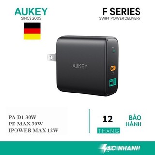 Củ sạc 2 cổng aukey pa-d1 chuẩn pd và quick charge 3.0 -30w