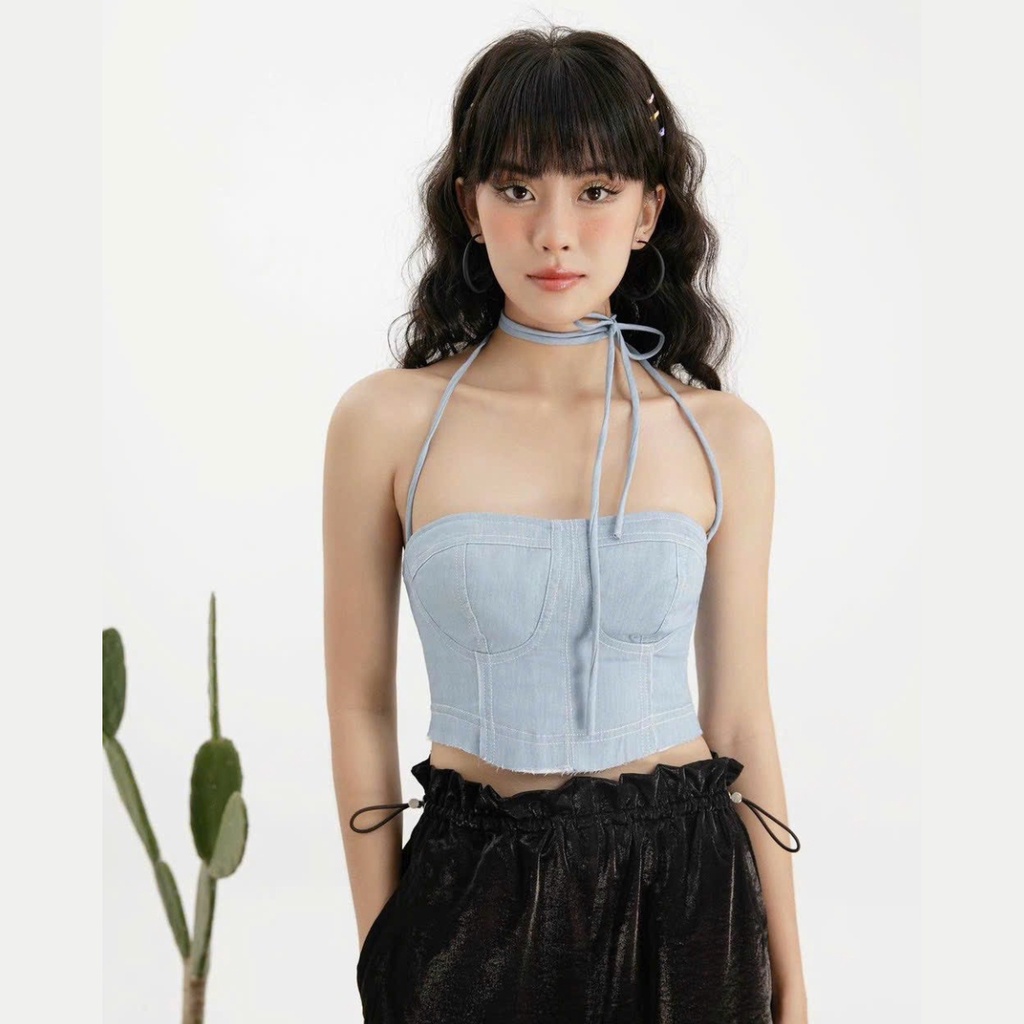 Áo kiểu cúp ngực PINKSTORE29 dây buộc cổ phối lưng khóa kéo, gợi cảm A5872