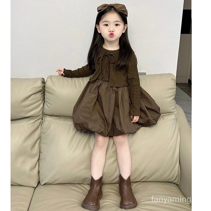 Bộ Áo Khoác cardigan Dệt Kim + Đầm Hai Dây In Hoa Phong Cách Hàn Quốc Thời Trang Mùa Thu 2023 Cho Bé Gái vpbs