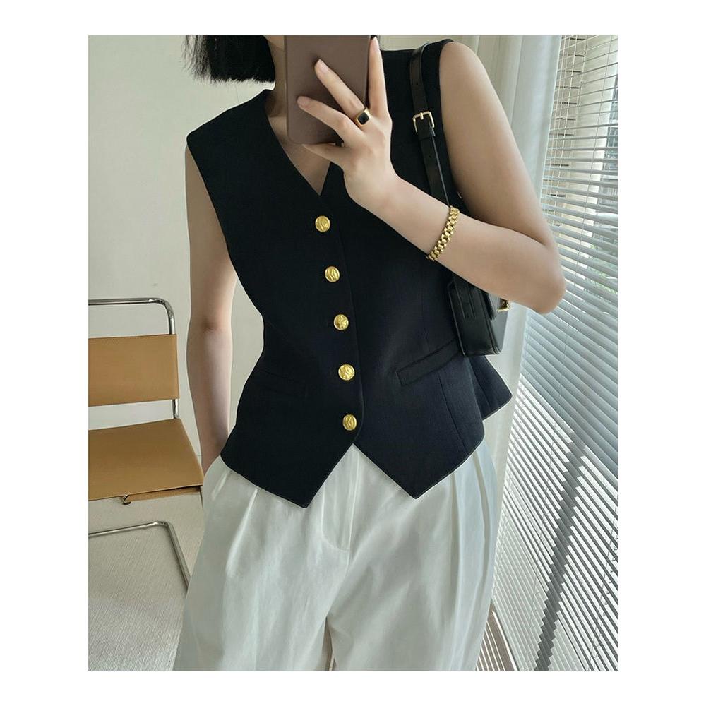 Áo Sát Nách Cổ Chữ v Màu Trơn Phong Cách vintage Thanh Lịch Thời Trang Mùa Hè Cho Nữ