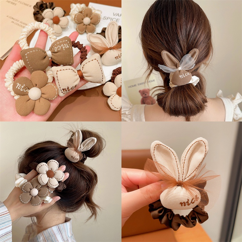 Thời Trang Dây Cột Tóc Vải Lông Co Giãn Hình Nơ Màu Cà Phê / Màu Be Xinh Xắn Cho Tuổi Teen