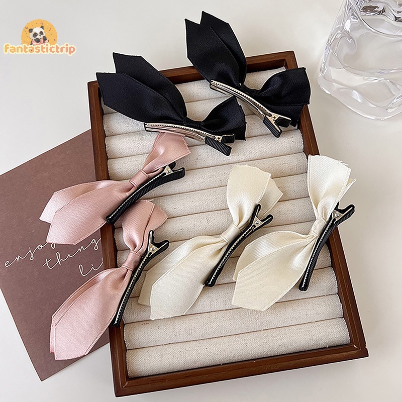 Set 2 Kẹp Tóc Nơ Ruy Băng Phong Cách vintage Ngọt Ngào Cho Nữ Mới