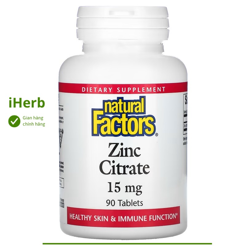 Viên uống bổ sung kẽm Zinc Citrate 15 mg Natural Factors (90 viên) - iHerb Việt Nam