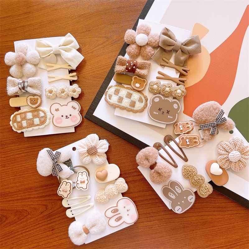 Set 9 Kẹp Tóc Đính Nơ Họa Tiết Hoạt Hình Dễ Thương Cho Bé Gái