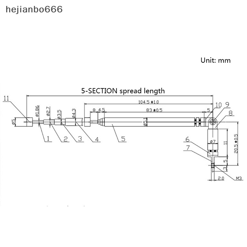 Hejianbo666 1pc 37cm 5 Phần Ăng Ten radio fm Bằng Thép Không Gỉ Thông Dụng