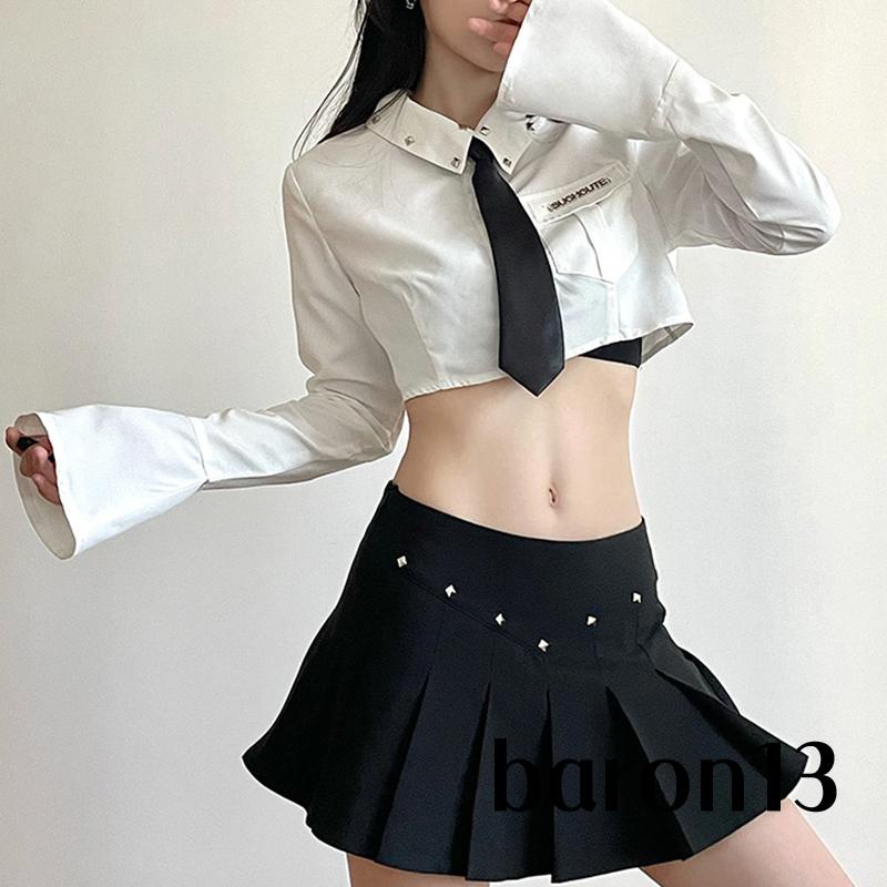 Áo Sơ Mi Crop TopTay Dài Ôm Dáng Cổ Bẻ Cài Khuy Thắt Nơ Phong Cách-xo8k