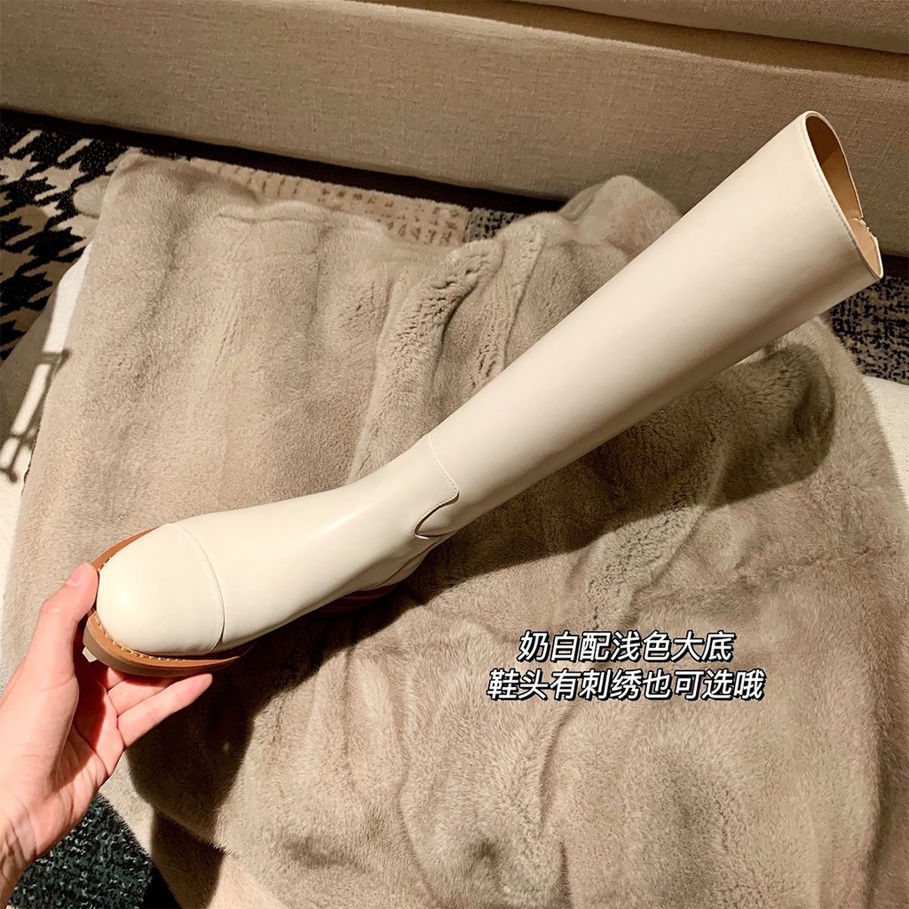 Giày Bốt Da Mềm Đế Bằng Mũi Tròn Phối Lông Cừu Phong Cách Thời Trang Mới 2023