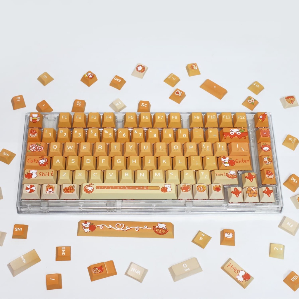 Cam Gấu Keycaps Cherry Profile Anime PBT DYE SUB Bàn Phím Cơ Keycap