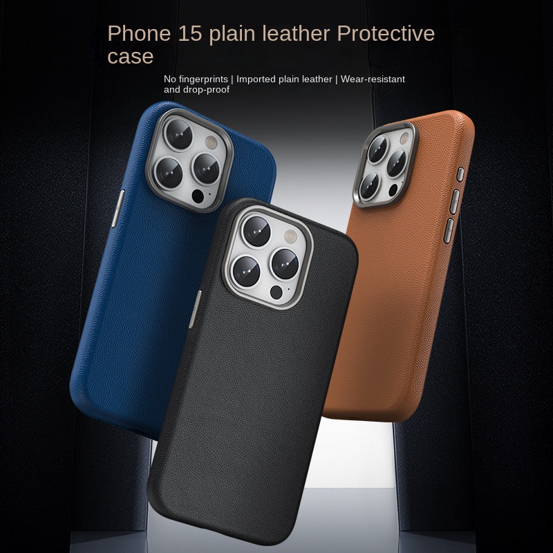 Bao Da Điện Thoại Bằng Da Bò Thật Cao Cấp Có Nút Nam Châm Và Sạc Không Dây Cho iphone 15 pro max 15pro Ốp