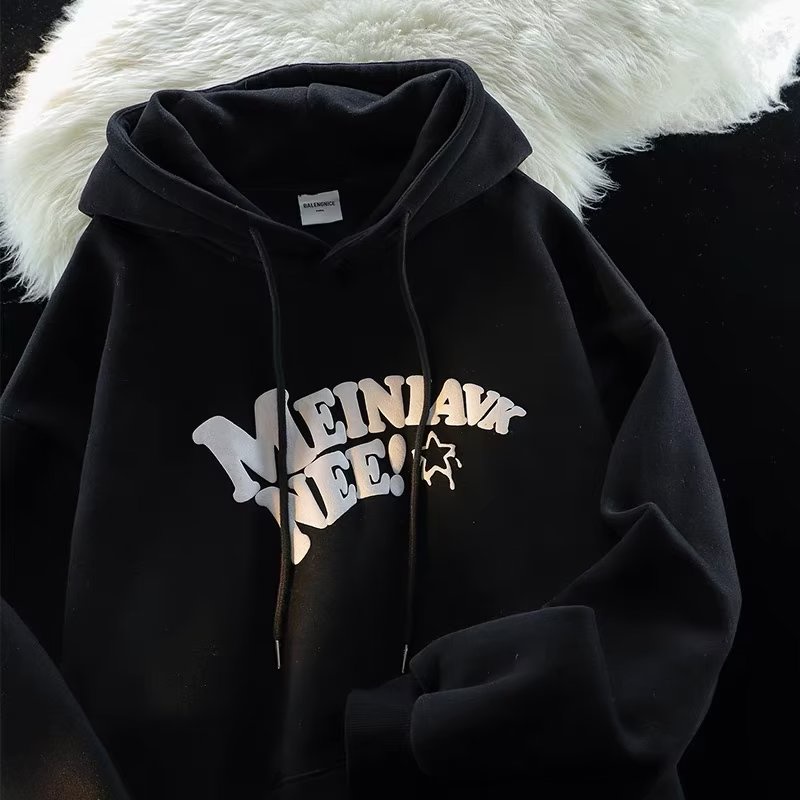 Áo hoodie Nhung Dày Dặn Tay Dài In Chữ sense Màu Xanh navy Cỡ m-5xl Thời Trang Mùa Thu Cho Nam