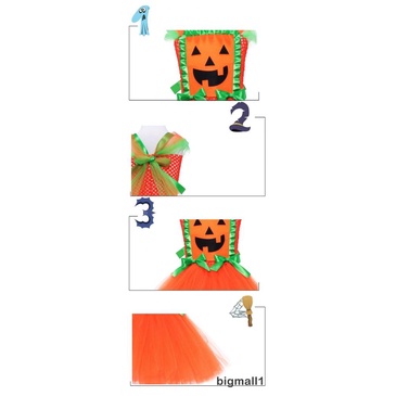 Topmall Set Đầm Hóa Trang Bí Ngô halloween + Túi Kẹp Tóc Dễ Thương Cho Bé Gái 2-9 Tuổi