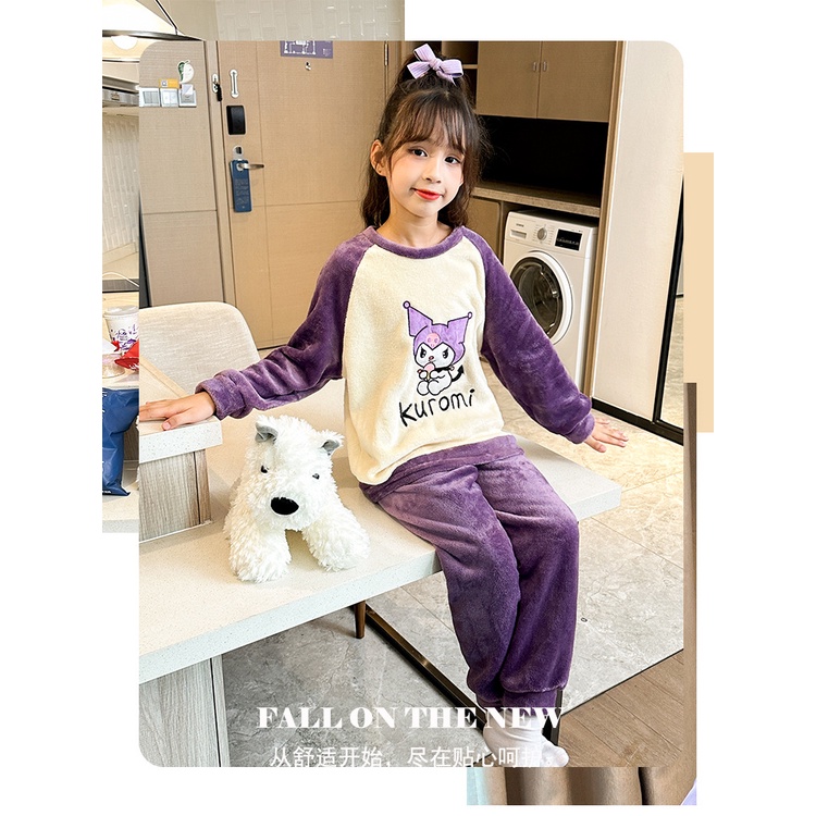 Bộ Đồ Ngủ Lông Cừu San Hô Dày Dặn Thời Trang Mùa Đông Cho Bé