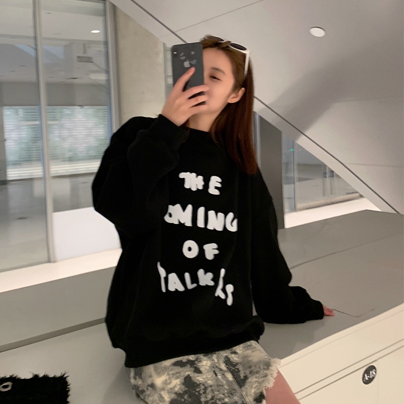 Áo sweater Mỏng Tay Dài Dáng Rộng In Chữ Thời Trang Mùa Thu 2023 Cho Nữ