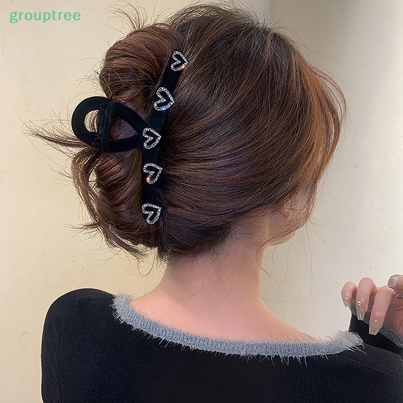 Kẹp Tóc Đính Đá Hình Trái Tim Màu Đen Cao Cấp Dành Cho Nữ prta