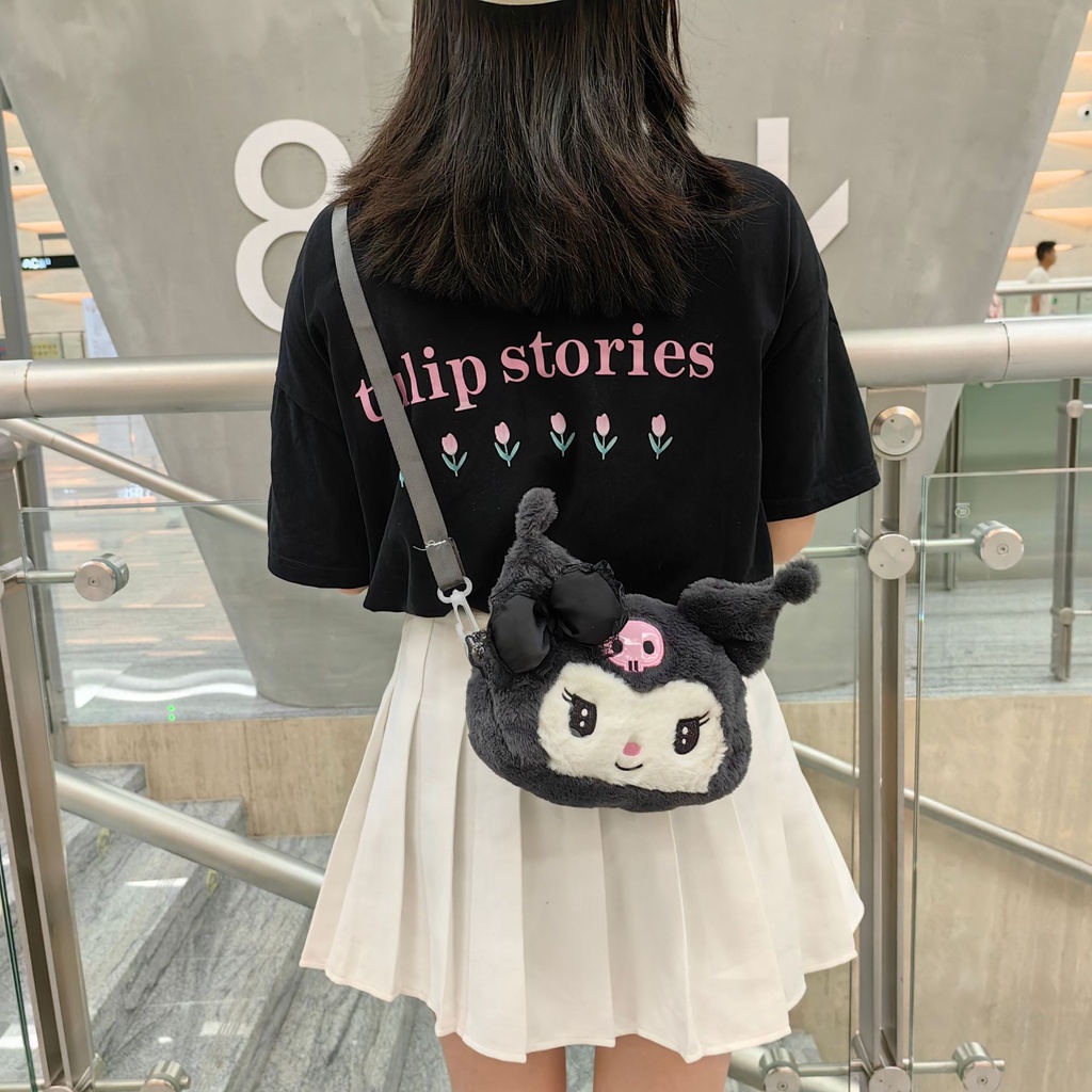Túi Đeo Chéo Vai sanrio kuromi mymelody Bằng Vải Lông Sức Chứa Lớn Dễ Thương Thời Trang Cho Nữ Sinh Mới