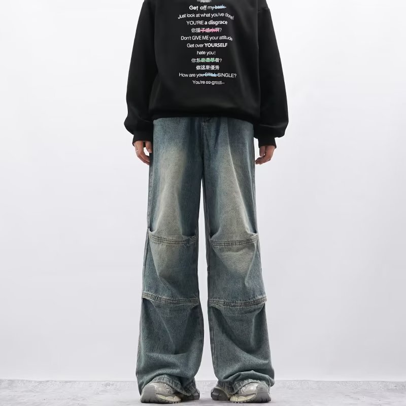 Quần jeans Dài Ống Rộng Phong Cách retro Thời Trang Cho Nam