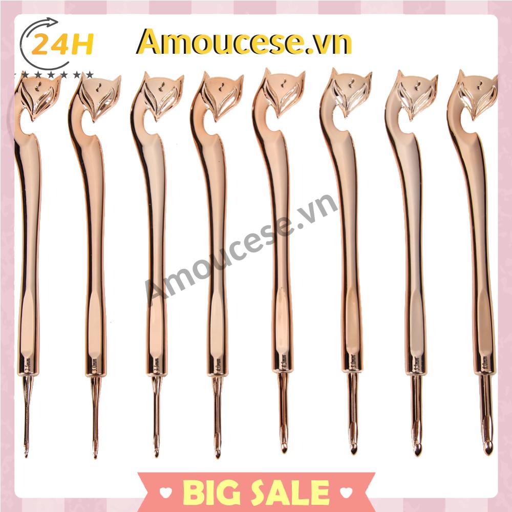 Bộ 8 Kim Móc Len Thủ Công Họa Tiết Cáo Vàng