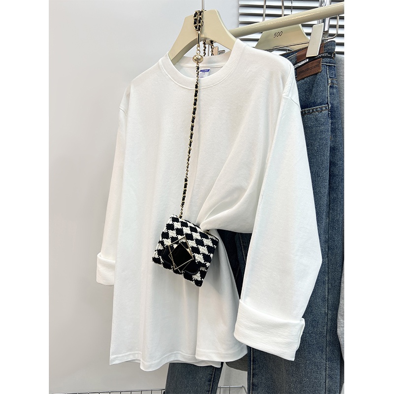 HIIXIIVI Áo Thun 100% cotton Tay Dài Dáng Rộng Mẫu Mới 2024 Phong Cách Hàn Quốc Dành Cho Nữ