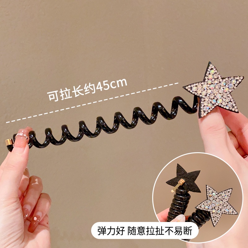2 Chiếc Kim Cương Giả Ngôi Sao Tia Điện Thoại Dây Scrunchie Tóc Trẻ Em Dây Tóc Bé Gái Pentagram Phụ Kiện Tóc