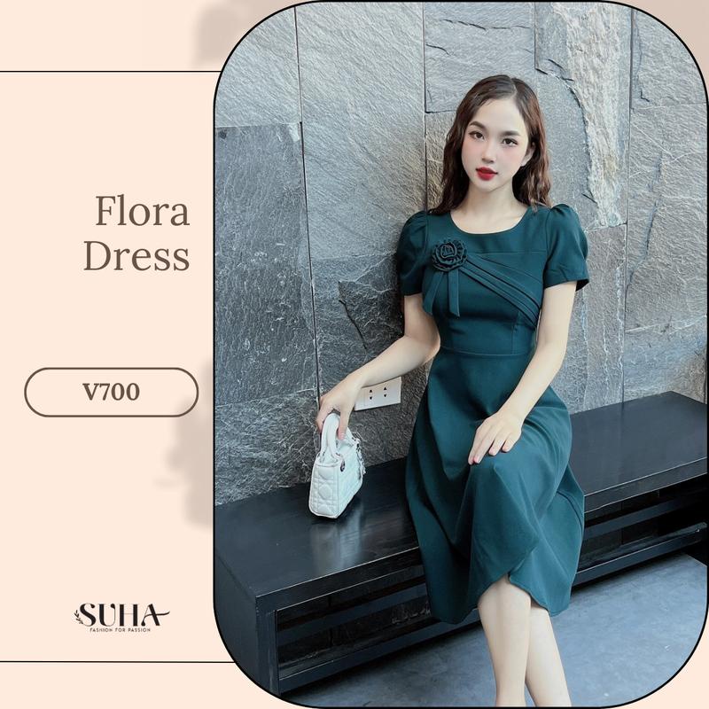 Váy thiết kế ngực đính hoa, dáng bút xòe V700 Flora Dress SUHA Fashion