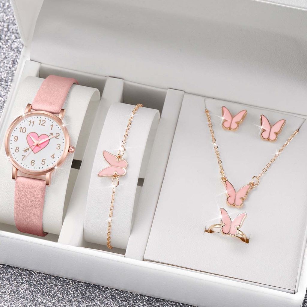 Set 6 Đồng Hồ Đeo Tay Màu Hồng Mới Cho Nữ