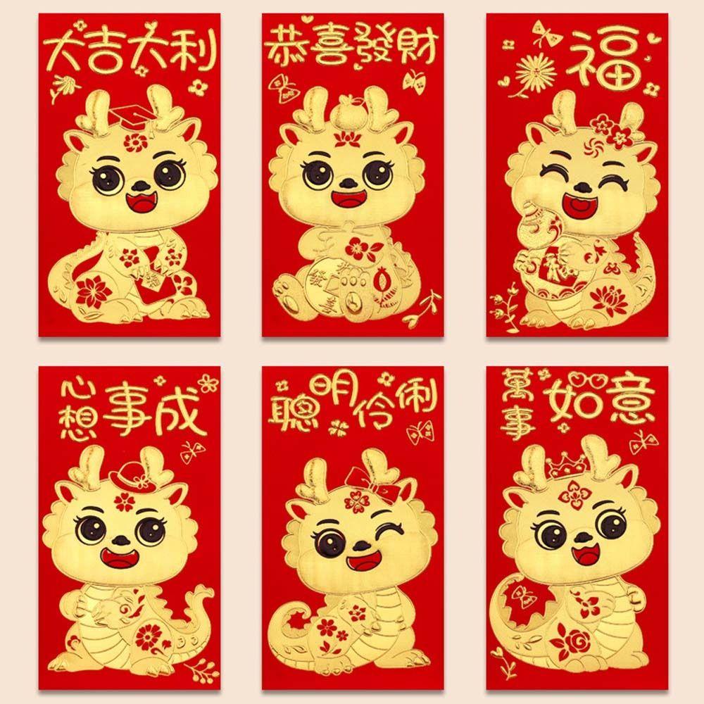 Bộ 6 Bao Lì Xì Hình Rồng Trung Hoa May Mắn Cho Năm Mới