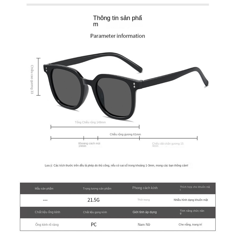 Mới Kính Mát Gọng Vuông Dày Dặn Phong Cách retro Thời Trang Cho Nam Nữ